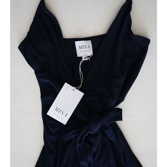 MISA Los Angeles Women's Sz S Navy Blue Veronika Wrap Front Maxi Dress - Picture 7 of 7
